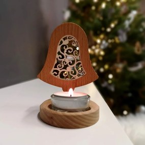 AMADEA Drevený svietnik zvonček s vkladom - ornament, masívne drevo, výška 10 cm