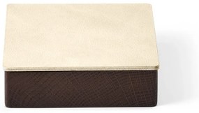 Hnedý/krémový drevený/z eko kože úložný box s vekom/dekoratívny 11x11x3,5 cm Square Nupo – LIND DNA