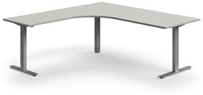 Kancelársky stôl QBUS, rohový, 2000x2000 mm, T-rám, strieborný rám, svetlošedá
