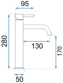 Rea Lungo, vysoká umývadlová batéria h-280, zlatá lesklá, REA-B9409