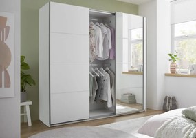 Šatníková skriňa so zrkadlom Carano, 215 cm, biela