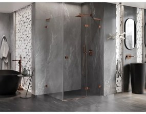 Mexen Lunar, L pravý výklopný sprchový kút 85 x 80 cm, 8mm číre sklo, profil ružové zlato, 834L-085-080-60-00-P