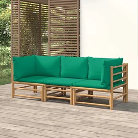 3-dielna záhradná sedacia súprava zelené vankúše bambus 3155151