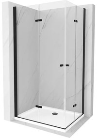 Mexen Lima Duo, sprchovací kút s 2-krídlovými skladacími dverami 90 (dvere) x 80 (dvere) cm, 6mm číre sklo, čierny profil + slim sprchová vanička 5cm biela s čiernym sifónom, 856-090-080-70-02-4010B