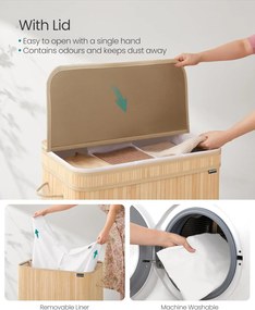 Kôš na bielizeň s vekom, bambusový kôš 150 l, prírodná béžová
