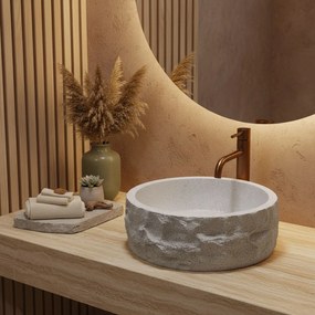 Rea Alice Moon, umývadlo na dosku 390×390×145 mm, béžová matná – imitácia kameňa, REA-U3501