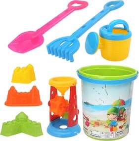 LEAN Toys Súprava hračiek na piesok Vedierko Mlynček na zalievanie Formičky Farebné