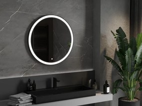 Mexen Esso, okrúhle LED podsvietené kúpeľňové zrkadlo 80 cm, 6000K, vykurovacia podložka proti zahmlievaniu, čierny rám, 9825-080-080-611-70
