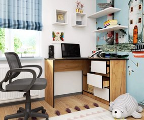 Rohový písací stôl B16 124 cm dub craft zlatý/bílý pravý