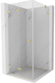 Mexen Lunar-F, skladací sprchový kút ľavý 80 x 80 cm, 8mm číre sklo, zlatý kartáčovaný - 836-080-080-55-00-L