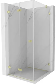 Mexen Lunar-F, skladací sprchový kút ľavý 80 x 80 cm, 8mm číre sklo, zlatý kartáčovaný - 836-080-080-55-00-L