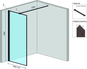 Rea - Bler sprchová zástena 70x195cm, 8mm sklo, číre sklo / čierny profil, REA-K7636