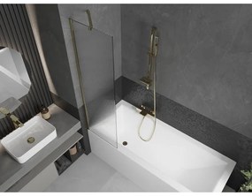 Mexen Next, vaňová zástena 1-krídlová 50 x 150 cm, fixné krídlo, 6 mm sklo s pruhmi, zlatý lesklý profil, 895-050-000-00-09-50