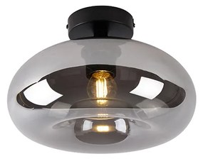 Stropné svietidlo v štýle Art Deco čierne s dymovým sklom - Busa