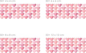 Akvarelové srdiečka ružové 50 ks textilní prelepiteľné nálepky na stenu 50 ks 4x4 cm