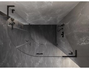 Mexen Lunar, L pravý polkruhový sprchový kút 80 x 70 cm, 8mm číre sklo, čierny profil, 833L-080P-070L-70-00