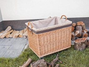 ČistéDrevo Prírodný prútený kôš na drevo hranatý - na kolieskach