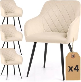 Sada štyroch jedálenských stoličiek VELTO zamatové, béžové / čierne nohy (4 ks)