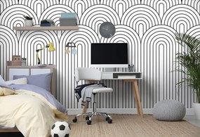 Tapeta čiernobiely vzor dúhy Mid-Century