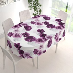 Biante Dekoračný oválny obrus PM-029 Veľké fialové kvety 140x200 cm