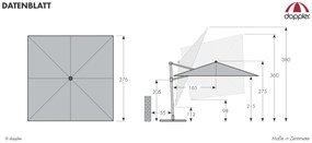 Derby DERBY DX 280 x 280 cm – kvalitný záhradný slnečník s bočnou nohou svetlo šedá (kód farby 827)