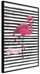 Artgeist Plagát - Black Stripes and Flamingo [Poster] Veľkosť: 20x30, Verzia: Čierny rám s passe-partout