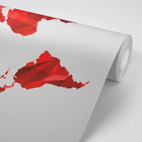 Samolepiaca tapeta mapa sveta tovrená polygonmi v červenom prevedení