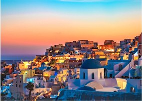 Sklenený obraz - Santorini pri zotmení (70x50 cm)