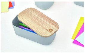 Sivý úložný box s vekom z dreva paulownia iDesign Eco, 9 x 18,3 cm