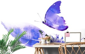 Tapeta pierko s motýľom vo fialovom prevedení - 150x100