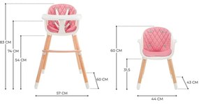 KINDERKRAFT - Detská jedálenská stolička 2v1 SIENNA buk/ružová