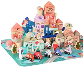 LEAN TOYS Sada drevených kociek Puzzle City - 135 ks