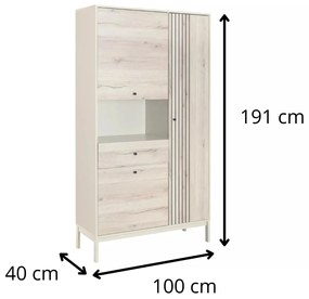 Vitrína Frost 100 cm krémová/alpský dub