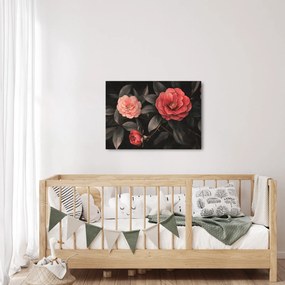 Obraz - Červené kvety na tmavom pozadí (70x50 cm)