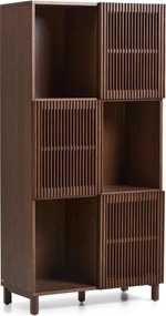Tmavohnedá knižnica v dekore orecha s posuvnými dverami 84,5x170x42,5 cm Beyla – Kave Home