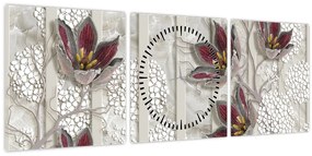 Obraz - Dekoratívne kvety (s hodinami) (90x30 cm)