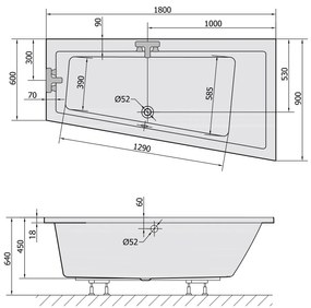 Polysan Polysan, ANDRA R SLIM asymetrická vaňa 180x90x45cm, biela, 78771S