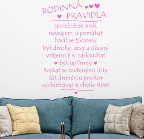 Veselá Stena Samolepka Pravidla rodiny Farba: růžová, Veľkosť: 100 x 72 cm