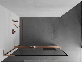 Mexen Kioto+ L, sprchová zástena Walk-In s poličkou a vešiakom 80 x 200 cm, 8mm číre sklo čierny vzor, medený matný profil, 800-080-123-65-70