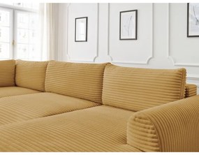 Menčestrová rozkladacia rohová pohovka v horčicovej farbe (pravý roh/do "U") Lucien – Bobochic Paris