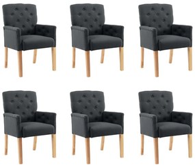 Jedálenské stoličky s opierkami 6 ks, sivé, látka