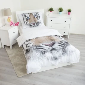 Jerry Fabrics Obliečky Biely tiger - Biela / šedá | 140 x 200 cm / 70 x 90 cm