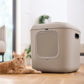2. akosť - Mačacia toaleta, krytý záchod pre mačky CAT XXL - béžová (prasknuté veko)