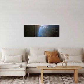 Obraz krajiny z vesmíru (s hodinami) (90x30 cm)
