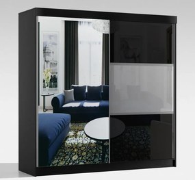 Šatníková skriňa Rumba, 200 cm, biela/biele sklo