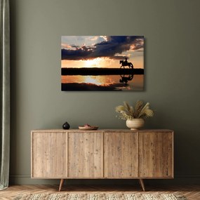 Obraz - Jazdec na koni pri západe slnka (90x60 cm)