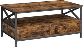 Kávový stolík, obývací stôl 100×55×45 cm, rustikálna hnedá a čierna farba