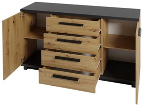 Komoda K2D4SZ Mins MS02, Farby: dub artistan + dub artistan + matná čierna