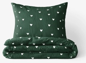 Goldea krepové posteľné obliečky - srdiečka na tmavo zelenom 140 x 200 a 70 x 90 cm