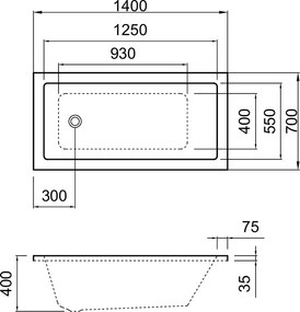 Erga Pureline-S, vaňa 1400x700x400 mm bez nožičiek, biela lesklá, ERG-V07-PURELINE-S-140x070-WH